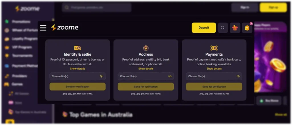 Casino Zoome Account verification