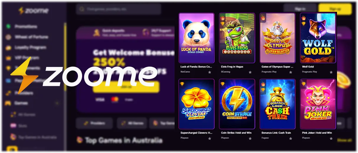 Zoome Casino Pokies Interface